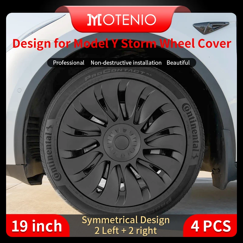 4PCS Hubcaps for Tesla Model Y 19 Inch Storm Style Wheel Cover Performance Replacement Full Rim Cover Accessories