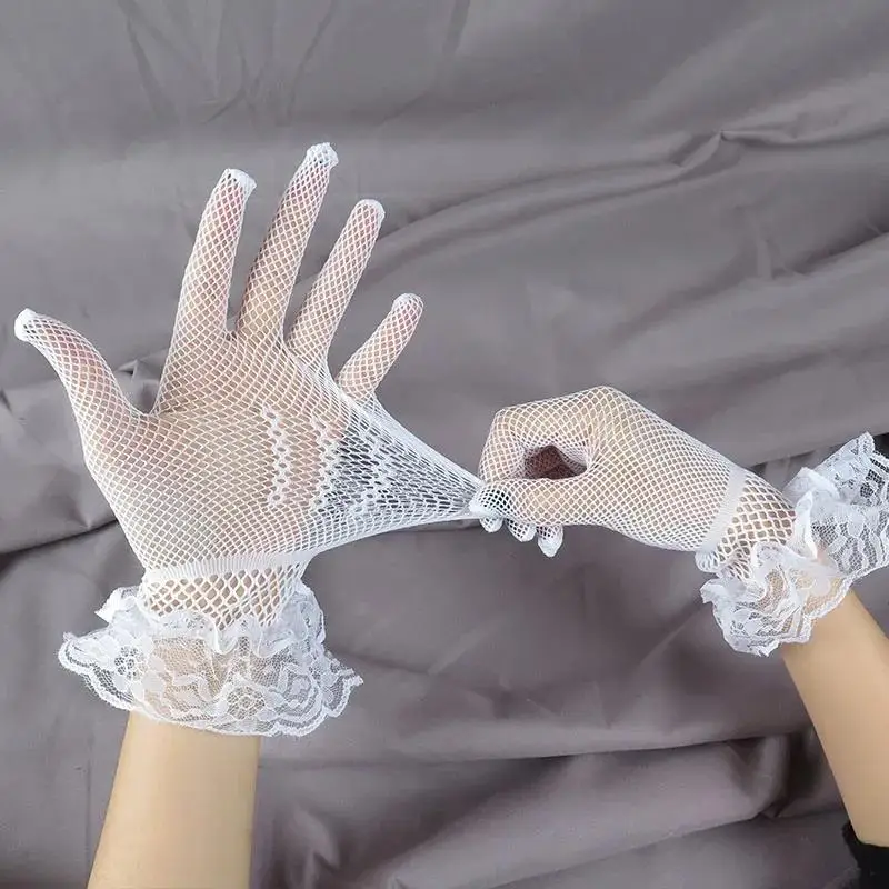 White Black Party Dress Bridal Gloves Lace Finger Short Fishnet Wedding Gloves Wrist Length Bride Accessories Gants De Mariee