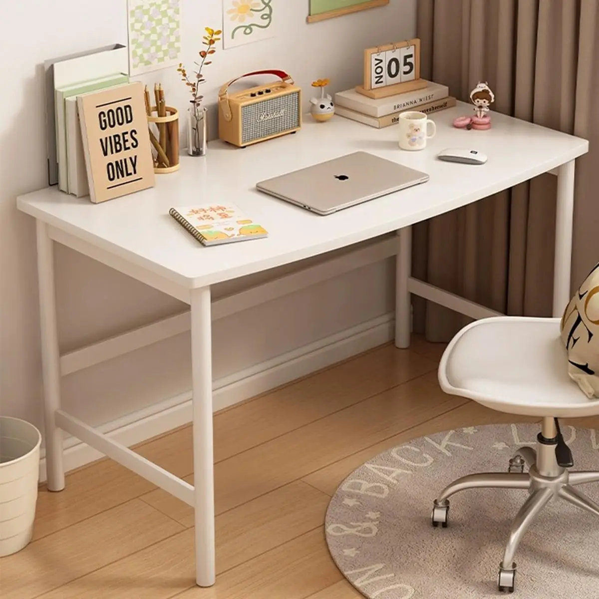 Escritorio pequeño para computadora, escritorio de oficina de estilo simple, mesa de trabajo para estudio, escritorio para dormitorio en casa, blanco