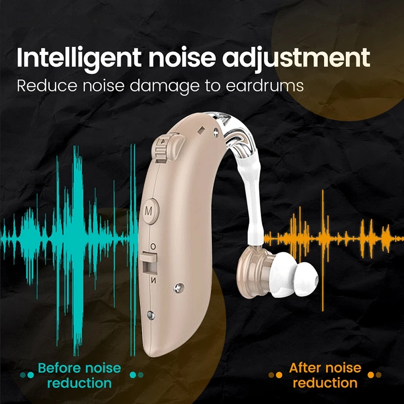 Mini Aparelho Auditivo Digital para Idosos, Amplificador de Som Portátil, BTE Recarregável, Ajustável para Idosos, 1 Conjunto