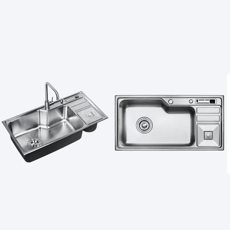 304 Stainless Steel Kitchen Sink Set Multi-Functional Sink Thickened Knife Holder Basin with Trash Can Large Single Slot