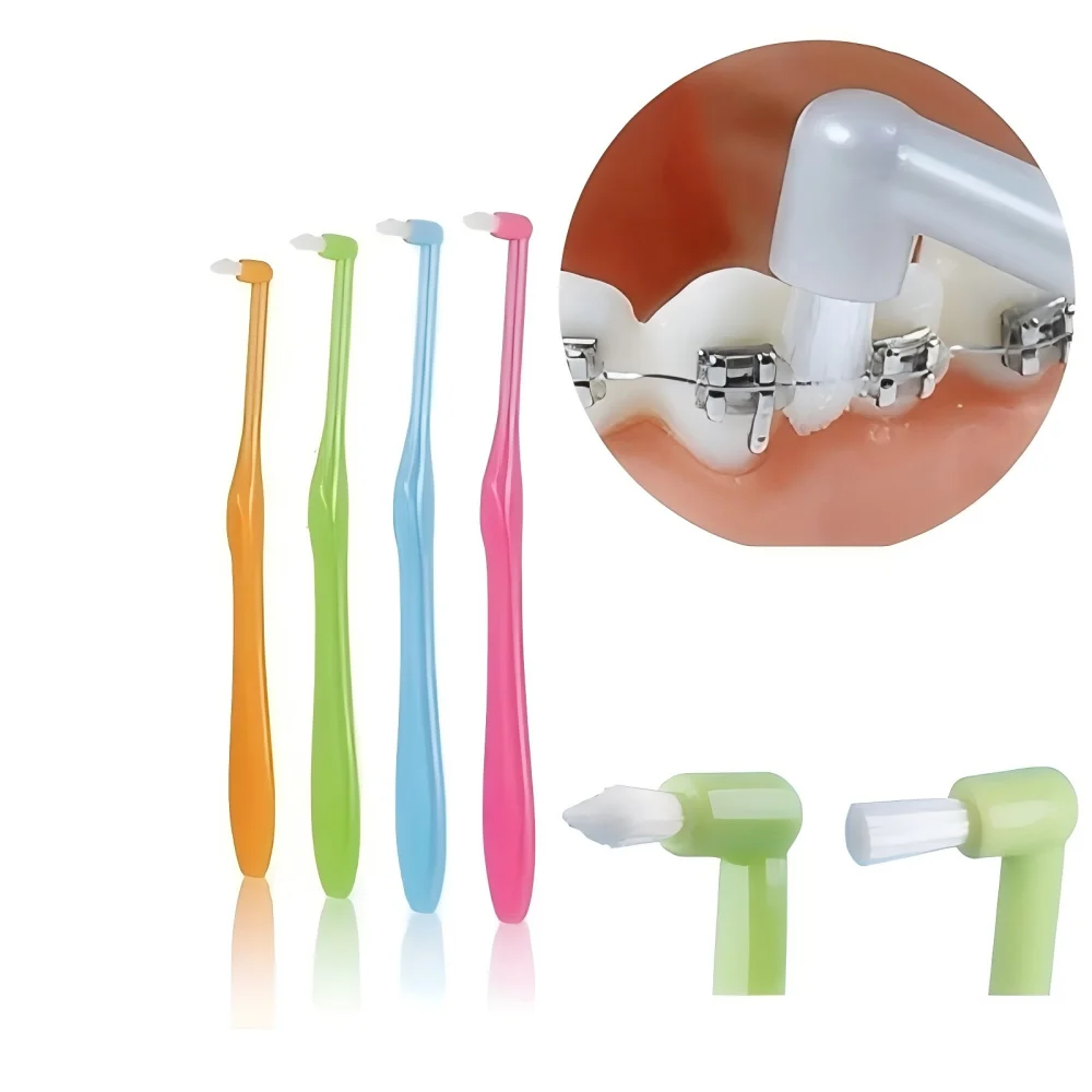 10Pcs Tapered/Flat Tip Orthodontic Toothbrush Single Tuft Interdental Brush Soft Hair Small Head Tooth Interspace Cleaning Tools