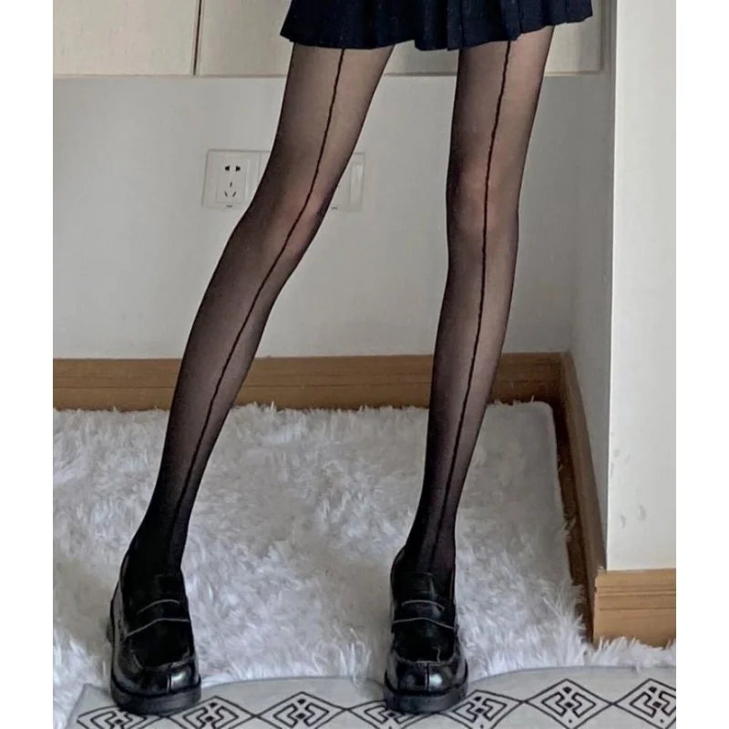 Front Back Wearable Vertical Stockings Shrimp Thread European and American Style Retro Black Silk Sexy Thin Transpare