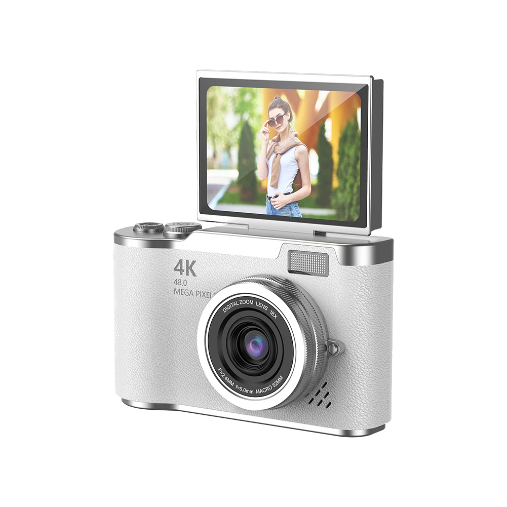 4K Digital Camera 48MP Portable CCD Camera 8X Zoom Vlogging Camera 180 Flip Screen Vintage Camera for Teens Adult Beginner