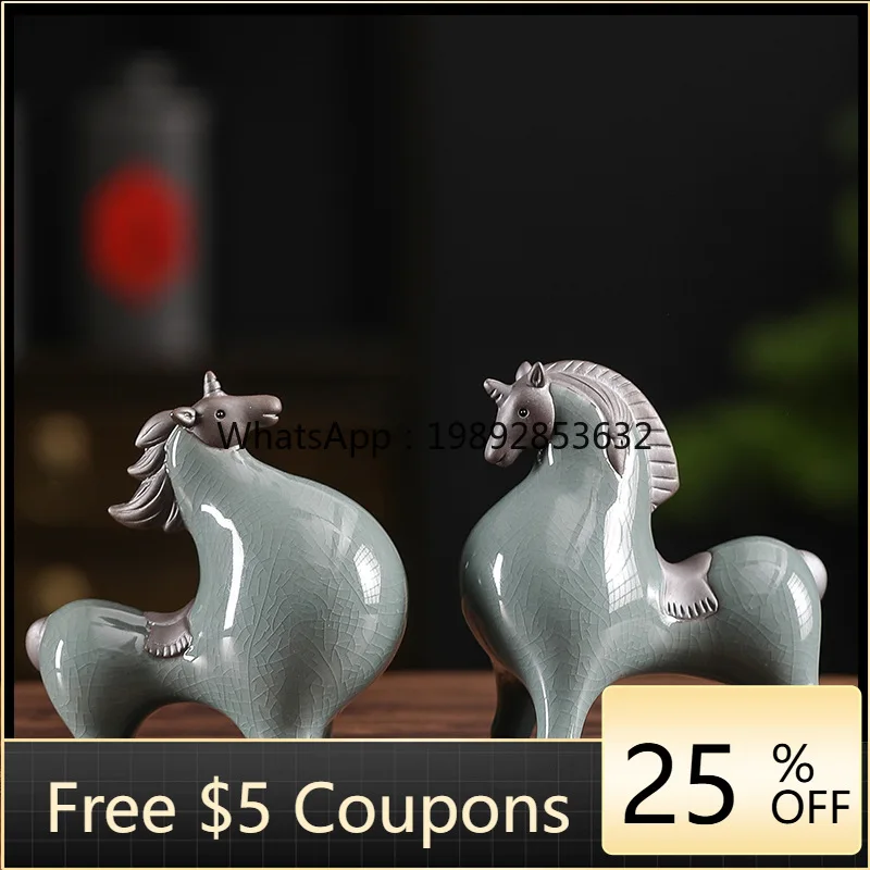 HYS Lucky Ornament Ceramic Animal Chinese Living Room Entrance Wine Cabinet Bogu Rack Decoration Office Tabletop Decoration