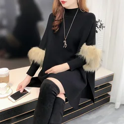 6 Style Women High Neck Crystal Loose Poncho Cape Long Pullover Knitwear Autumn Knitted Faux Fur Batwing Sleeves Sweater Knits