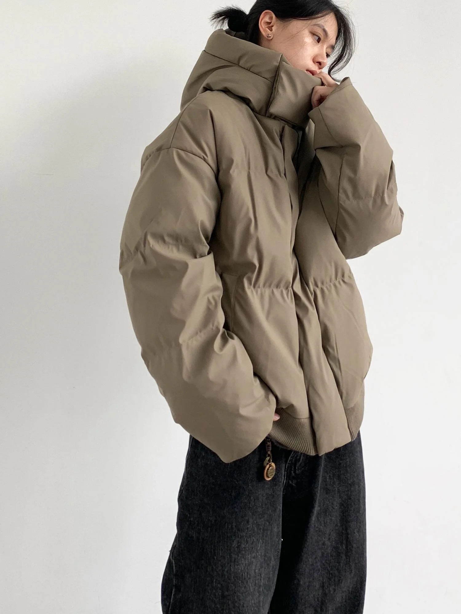 

Winter Thiened Retro Japanese Sle Pure Color Hooded Cotton Jaet ex Casual Loose Warm Trendy Youth Culture