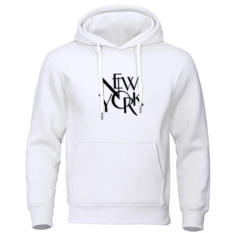 NEW YORK Letter Print Hoodies Men's Casual Autumn Long Sleeves Hooded Top Loose Oversize Pullover Hoodie Street Sweatshirt