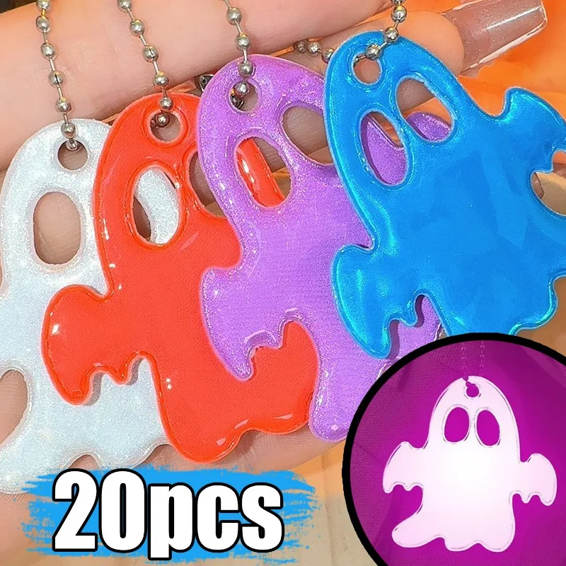 Porte-clés fantôme réfléchissant, décor de sécurité d'halloween pour sac à dos, vélo de nuit, mignon, pendentif, cadeau, 5 à 20 pièces