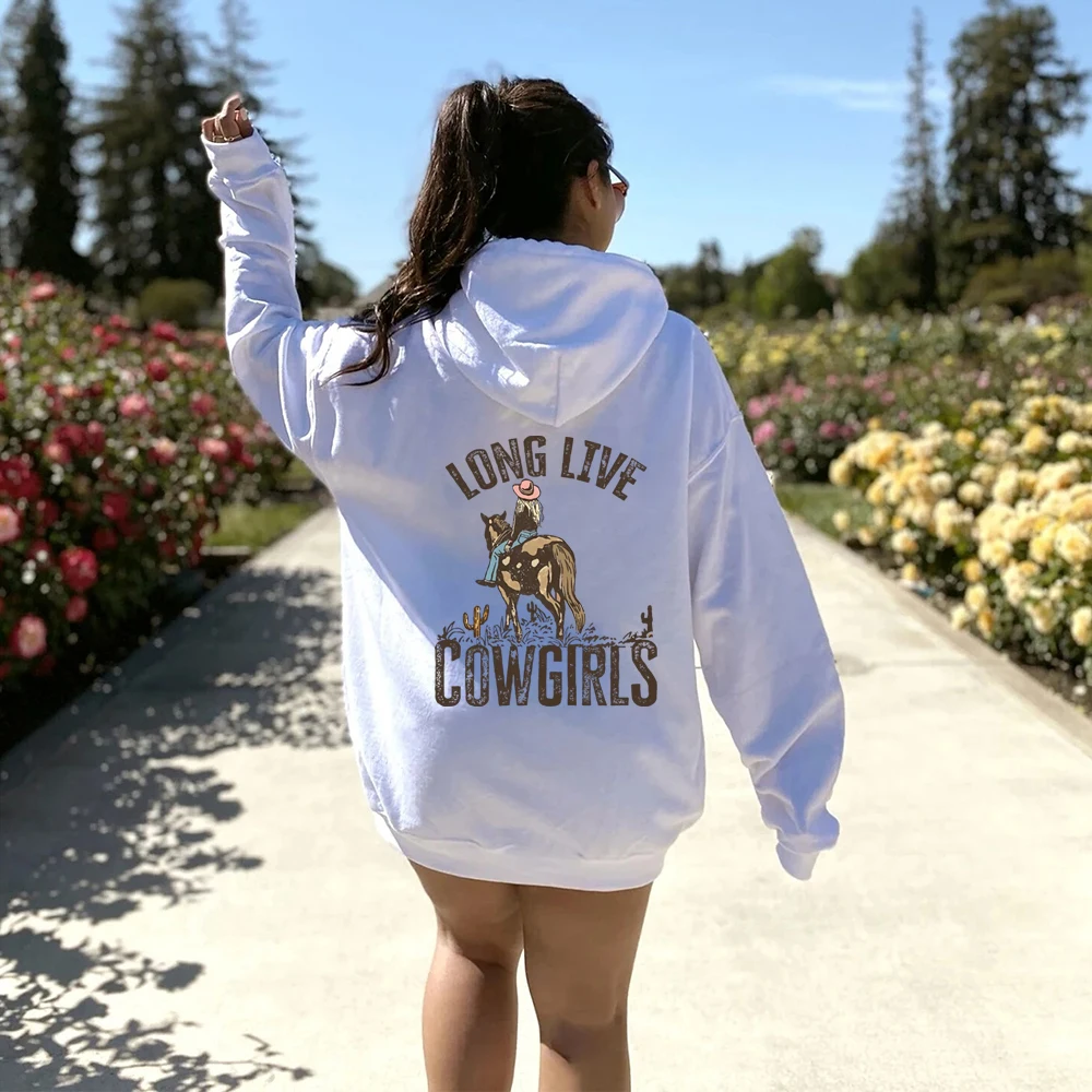 Long Live Cowgirls Hoodie Western Desert Hooded Sweatshirt Vintage Cactus Cowgirl Pullover Wild West Country Girl Trendy Hoodies