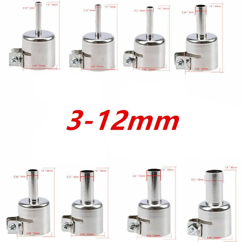 1PCS  3-12MM Universal Nozzle Stainless Steel Soldering Heat Gun Circular Nozzles for 850 852 Series Welding Soldering Supplies