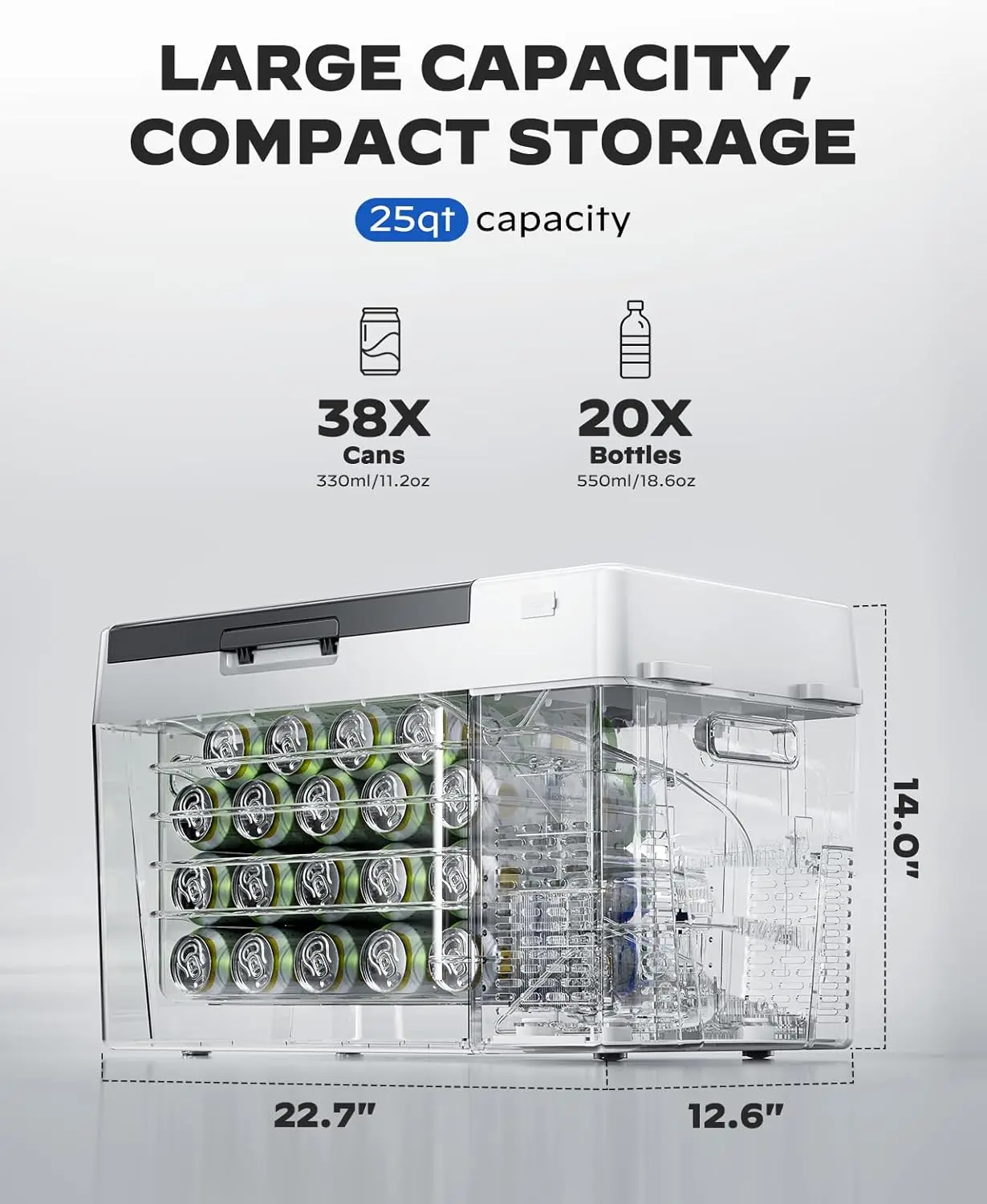 ثلاجة سيارة 12 فولت 25 كيو تي مبرد محمول -4 ° F إلى 68 ° F، تبريد الضاغط، وضع ECO، أسود #6