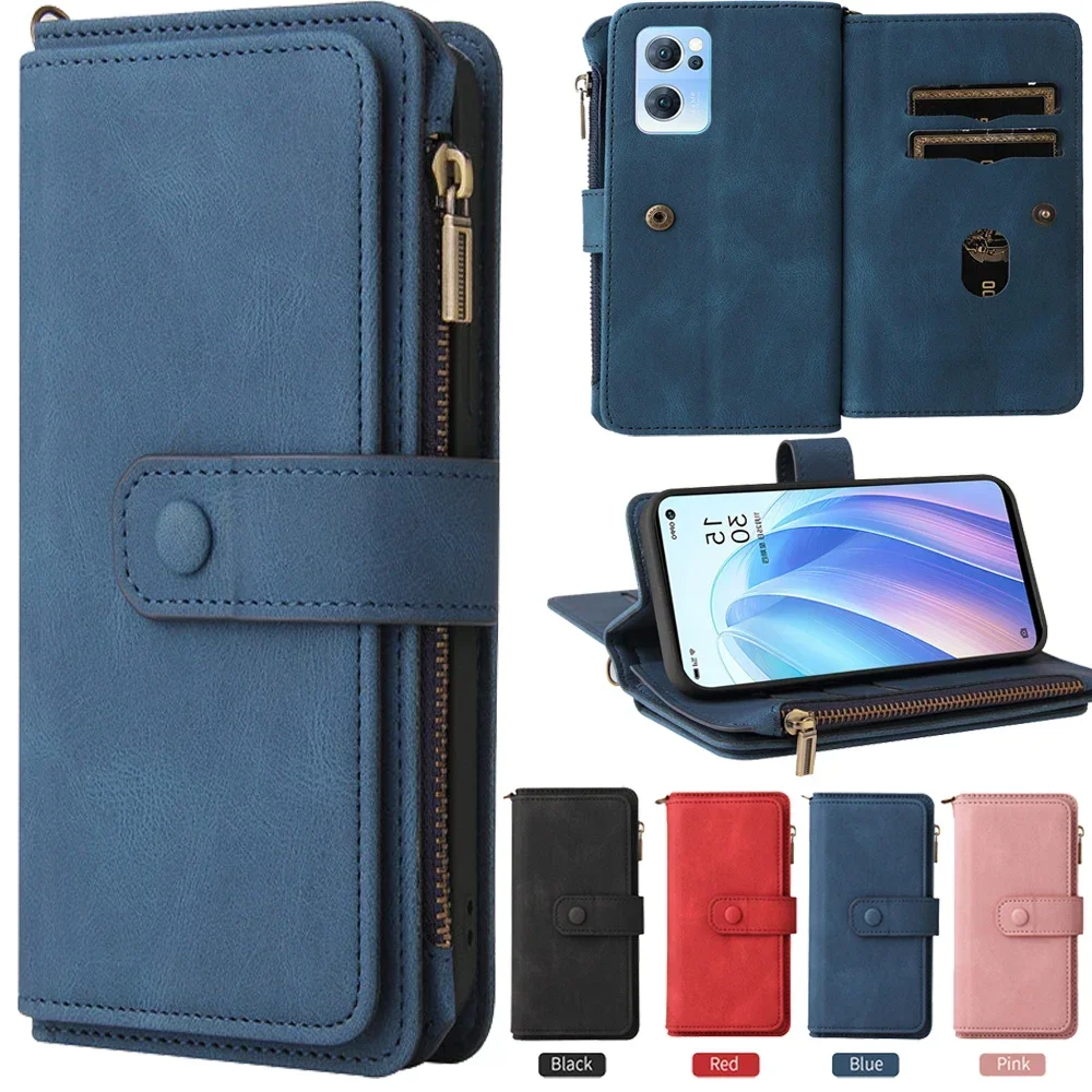 

Reno7 Z 8Z 12 Pro 5G Multi 15-Card Zipper Leather Case For OPPO Reno 8 Pro Plus Wallet Funda Reno5 Z 8T 8 6 4 Lite 5F 12F Etui