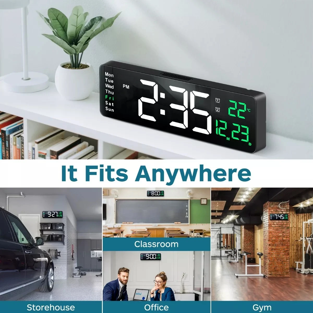 

16 Inches Large Digital Wall Clock Wall Mounted Remote Control Temperature Date Week Display Dual Alarms LED Alarm Clocks