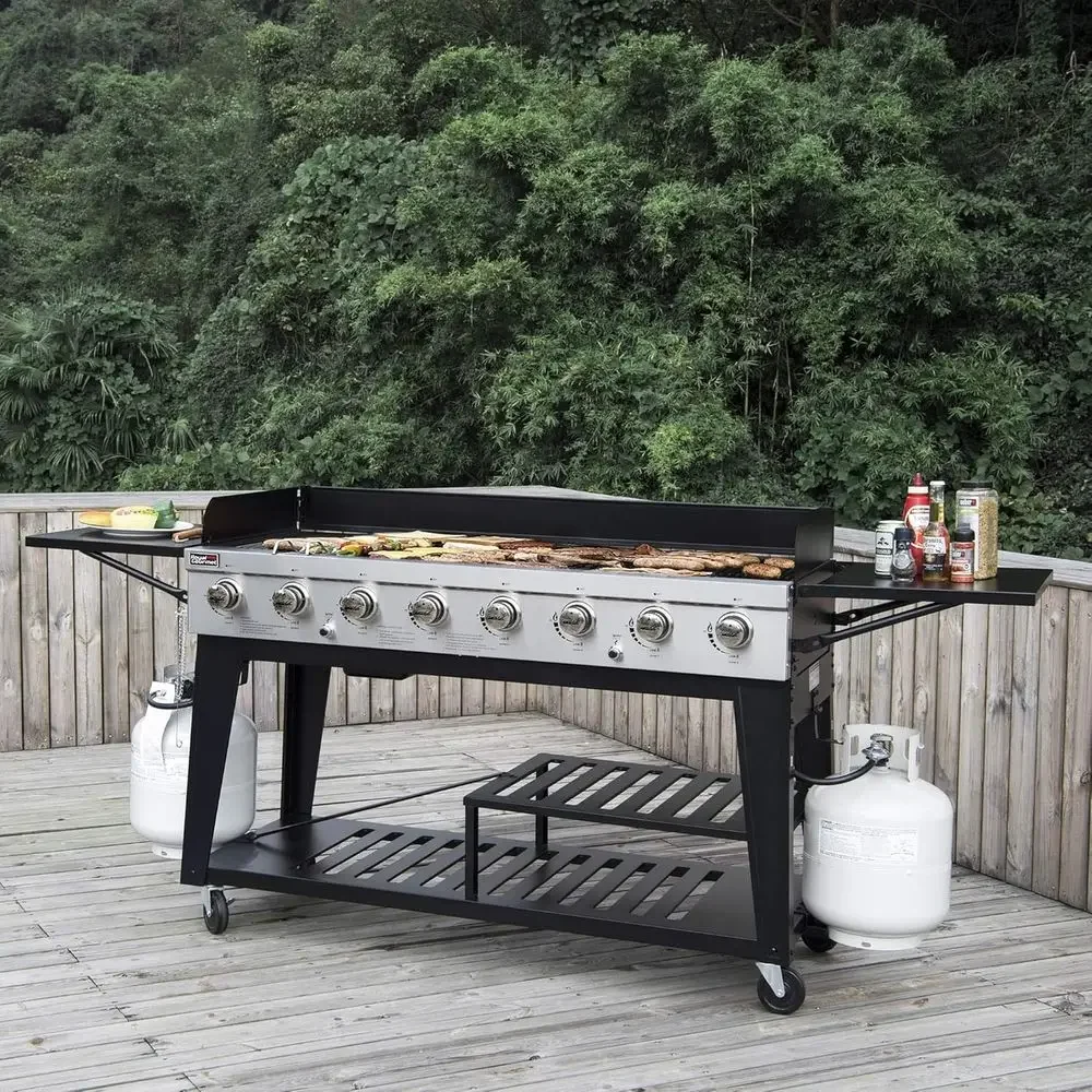 Premium 8-Burner Propane Grill with Dual Control Systems for Outdoor BBQs in Black