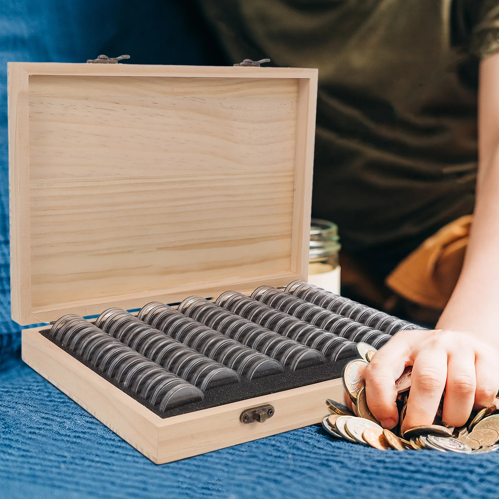 Premium Wooden Coin Storage Case for Collectors 100 Capacity Adjustable Eva Inner Rings Dustproof Protection Commemorative Coins