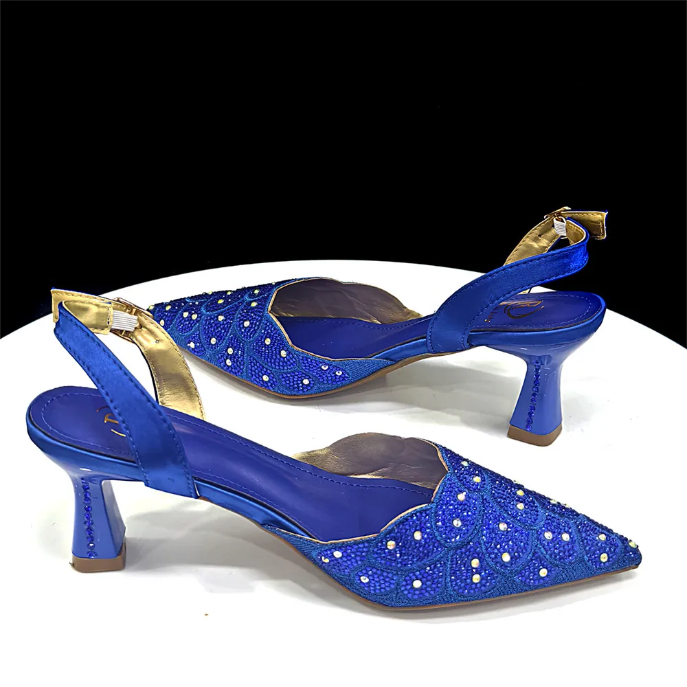 Pointed Top Grace Elegant Royal Blue Rhinestone Low-Heel Shoes & Handbag Set – Luxury Wedding & Party Accessories view 4