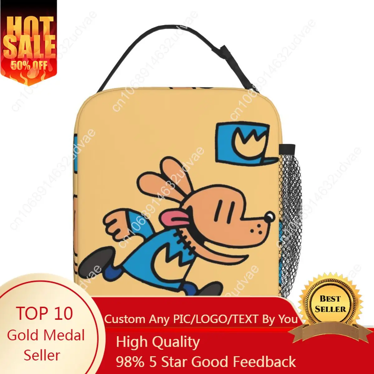 

Vintage Officer Dog Man Running Insulated Lunch Bag Cartoon Comic Food Bag Reusable Cooler Thermal Lunch Box for Travel