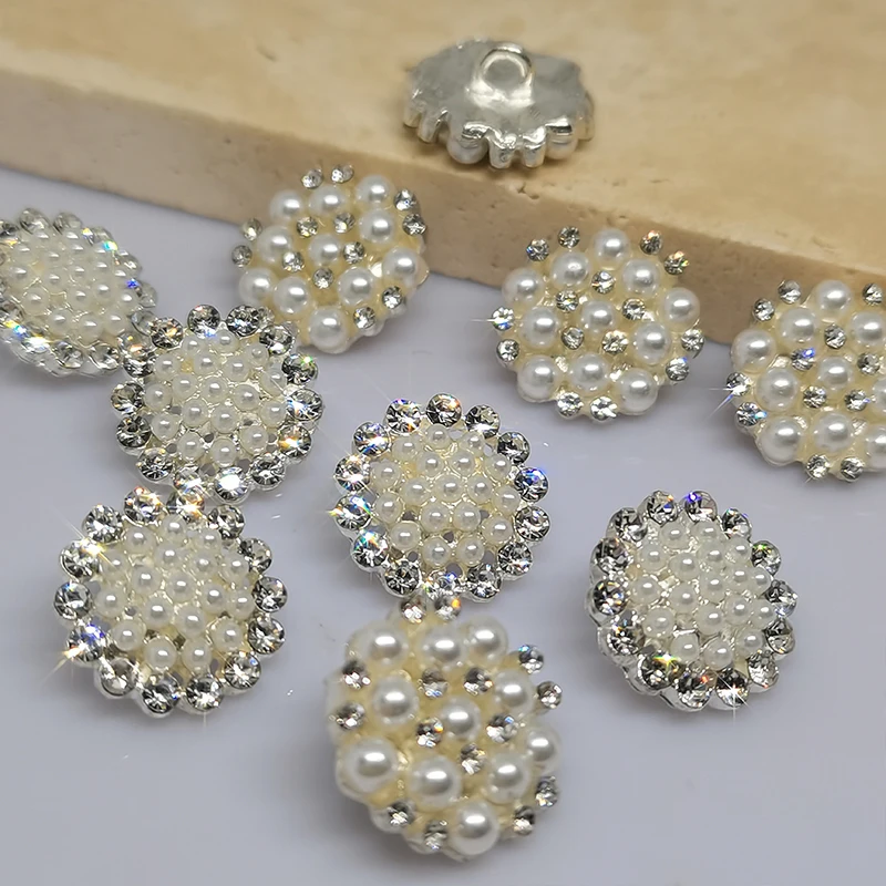 15MM Luxury Pearl Rhinestone Metal Buttons Of Clothing Wholesale High Quality Fashion Decor Button Sewing Accessories Needlework