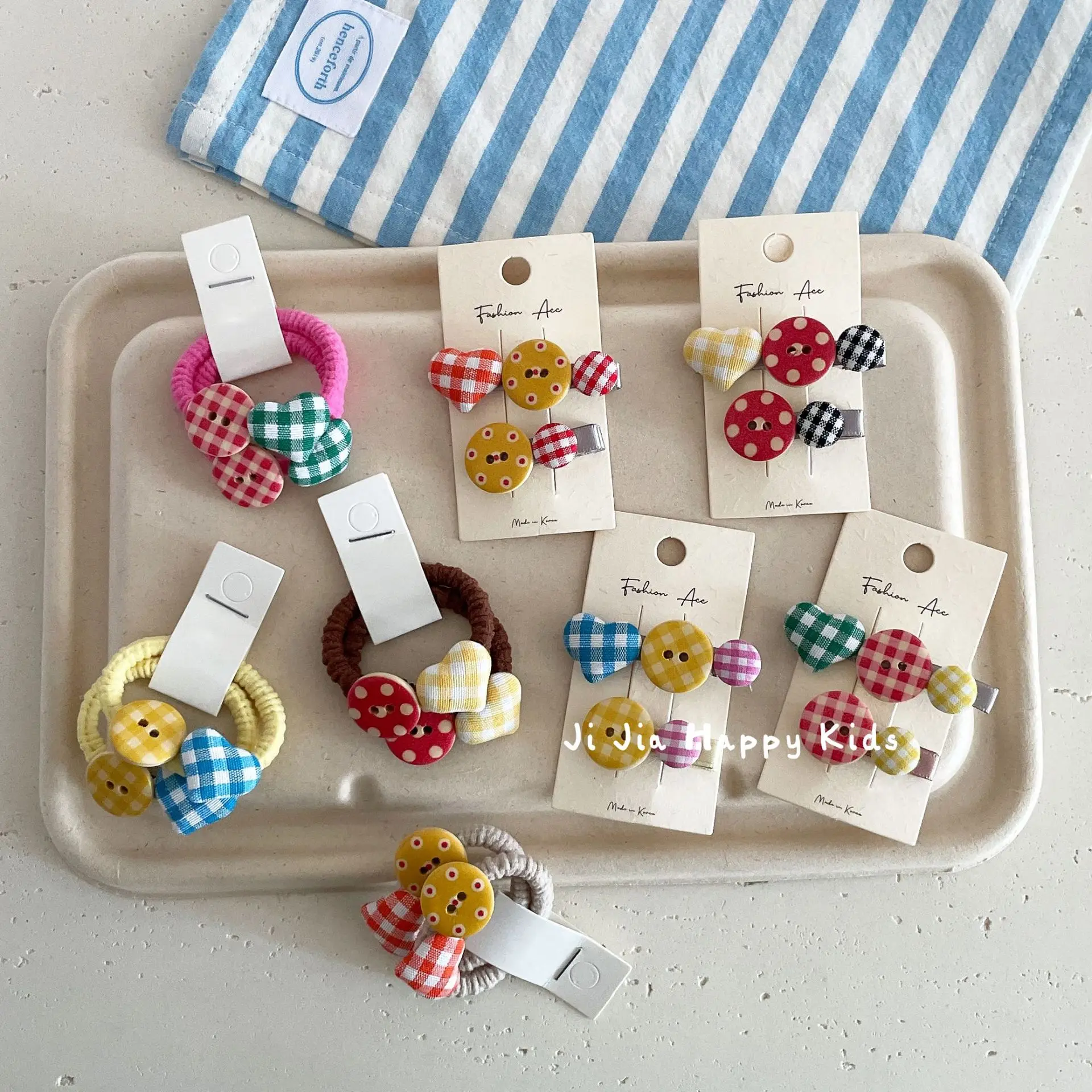Hair Clips Hair Ties Colorful Button Plaid Heart Duckbill Side Clip Kids Girls Cute Dopamine Small Lightweight Fabric Plastic
