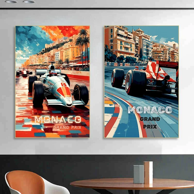 Vintage Abstract Inspired Monaco Grand Prix Posters Retro Art Canvas Painting Classic Motorsports Sceneswall Wall Art Pictures