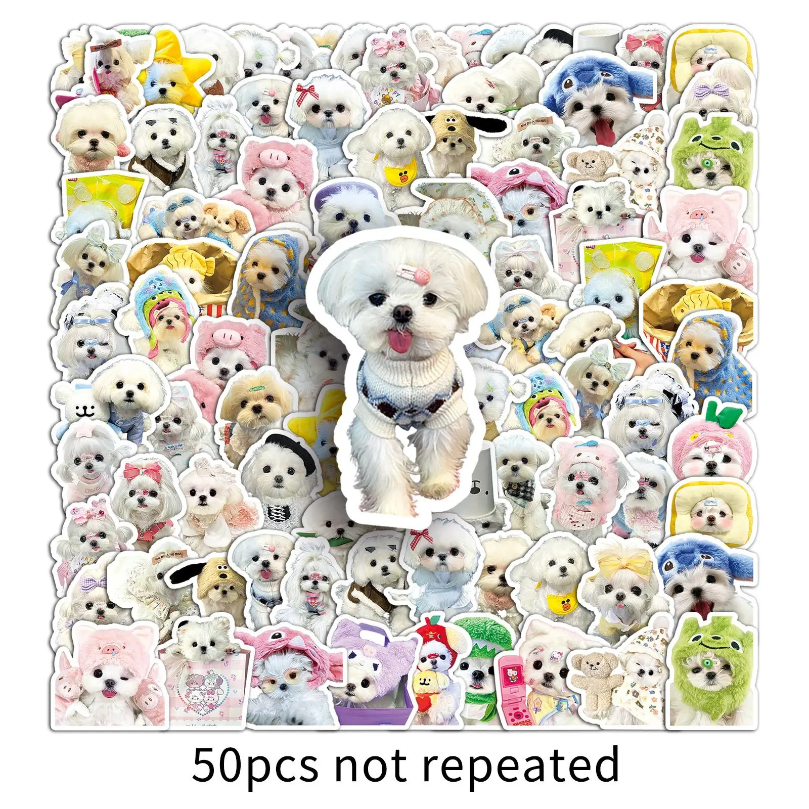 50 STKS Maltese Leuke Huisdier Leuke Hond Mode Huisdier Graffiti DIY Decoratieve iPad Koffer Gitaar Water Cup Waterdichte Sticker Kinderen Speelgoed