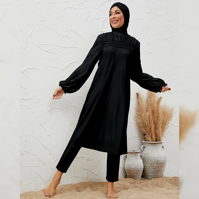 Full Cover Swimwear Modest Burkini 3 Pieces Set Swimwear Muslim Women Islamic Beachwear Femme Musulman Hijab Maillot De Bain 3PC