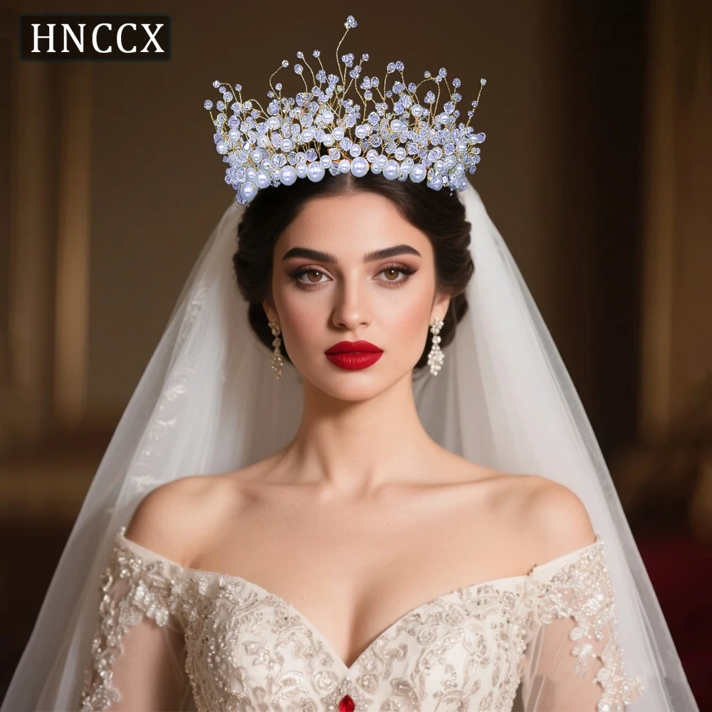 

HNCCX Wedding Pearl Crystal Hair Hoop Bride Headpiece Party Crown Bridal Vintage Hair Accessories Banquet Headband CP877