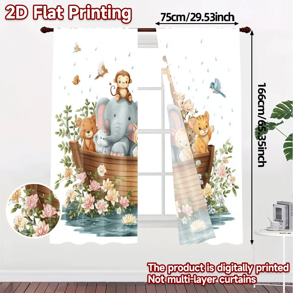 2pcs, 2D FLAT PRINTING Curtains (Without Rod) Animal Ark Fashionable Popular Curtains Versatile Polyester Curtains Home Decor