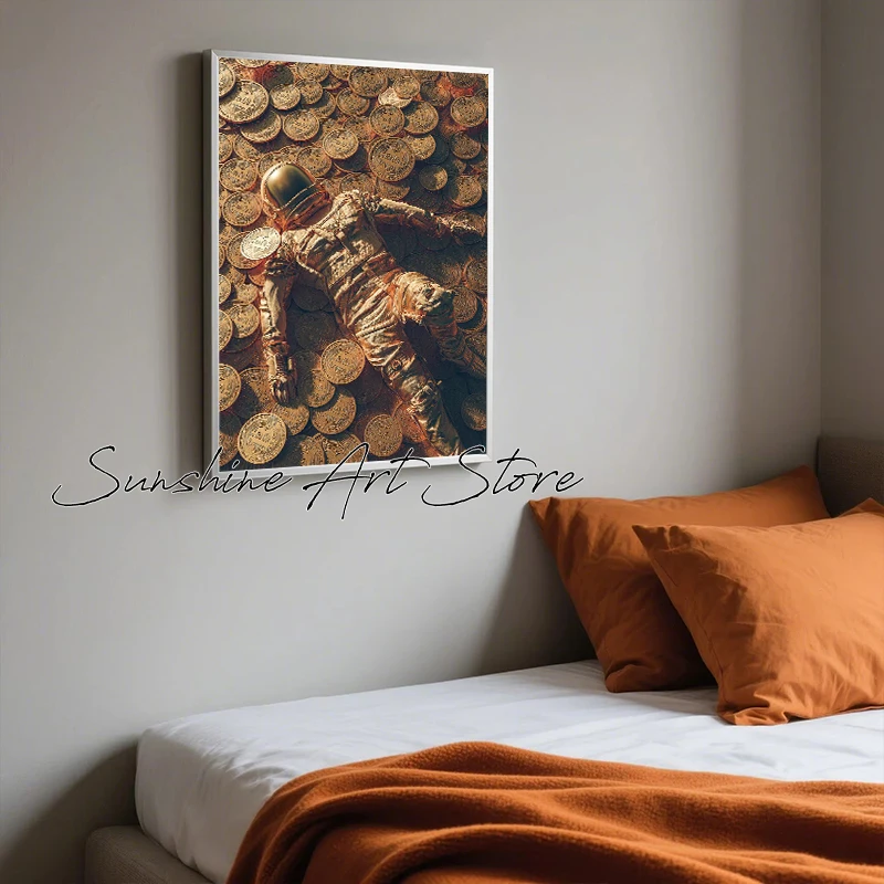 Money Wealth Gold Coins Fantasy Artwork Wishing Well Coin Lucky Cat Tiger Horse Money Poster Canvas Painting Wall Pictures Decor