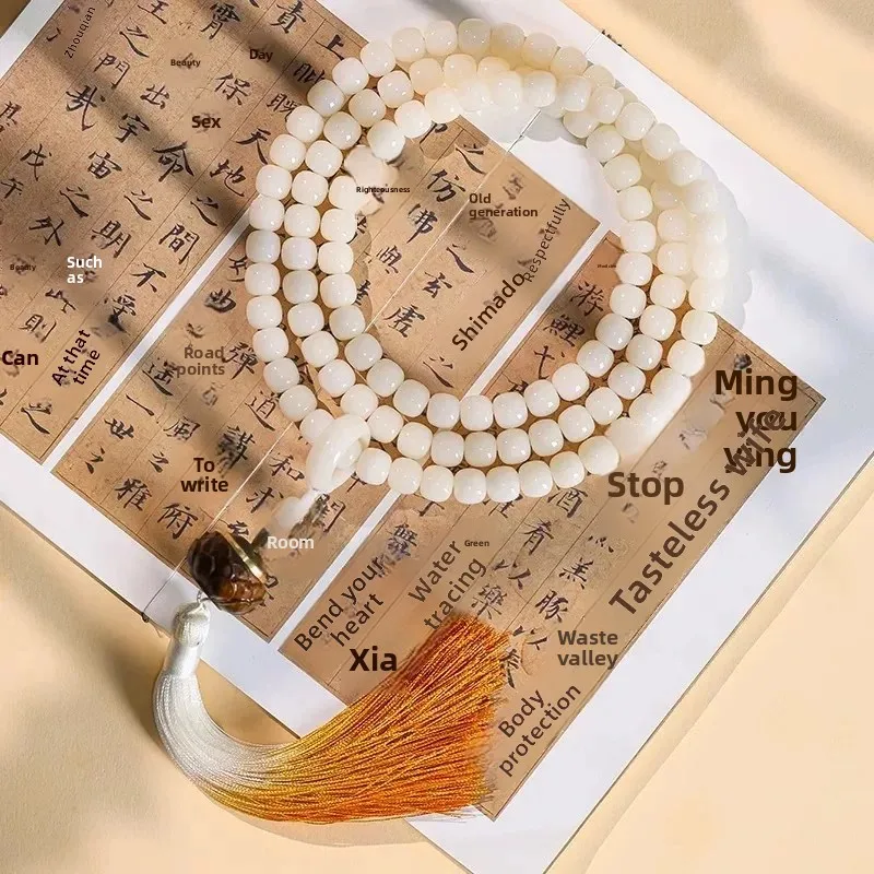 White Bodhi Root 108 Beads Original Design Bodhi Root Multi Wrap Bracelet Prayer Beads For Men And Women Necklace Luck Fortune
