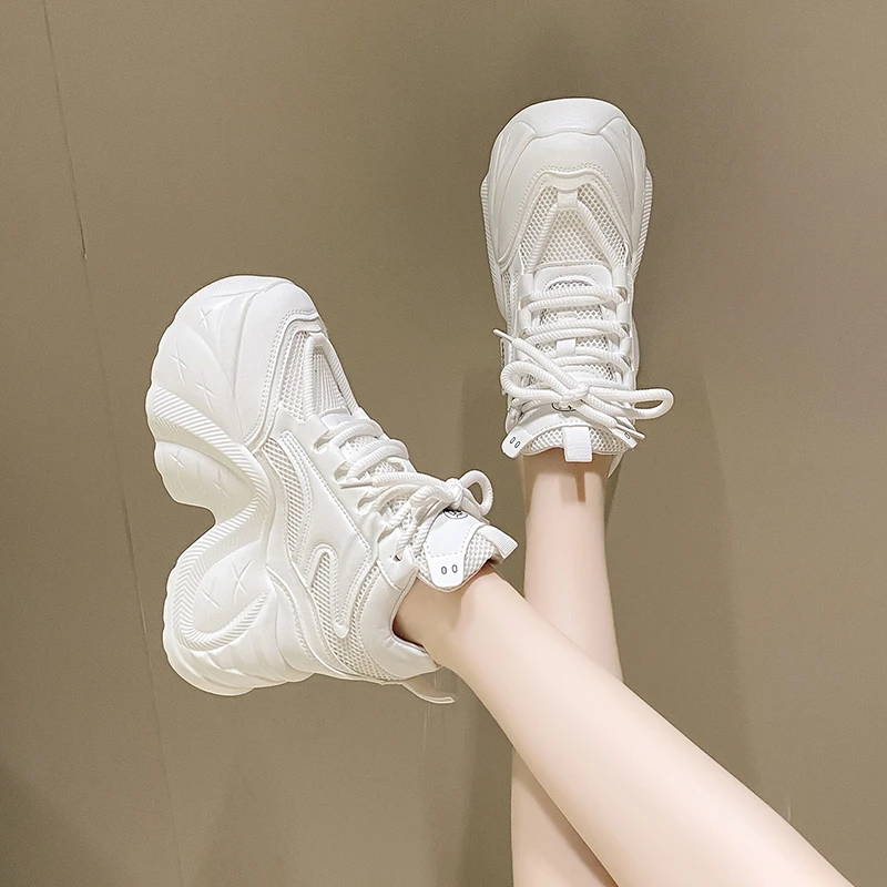 New Autumn Breathable Women Casual Shoes Fashion High Heels Women Wedges Heels Sneakers 11 CM Thick Sole Trainers Platform Shoes