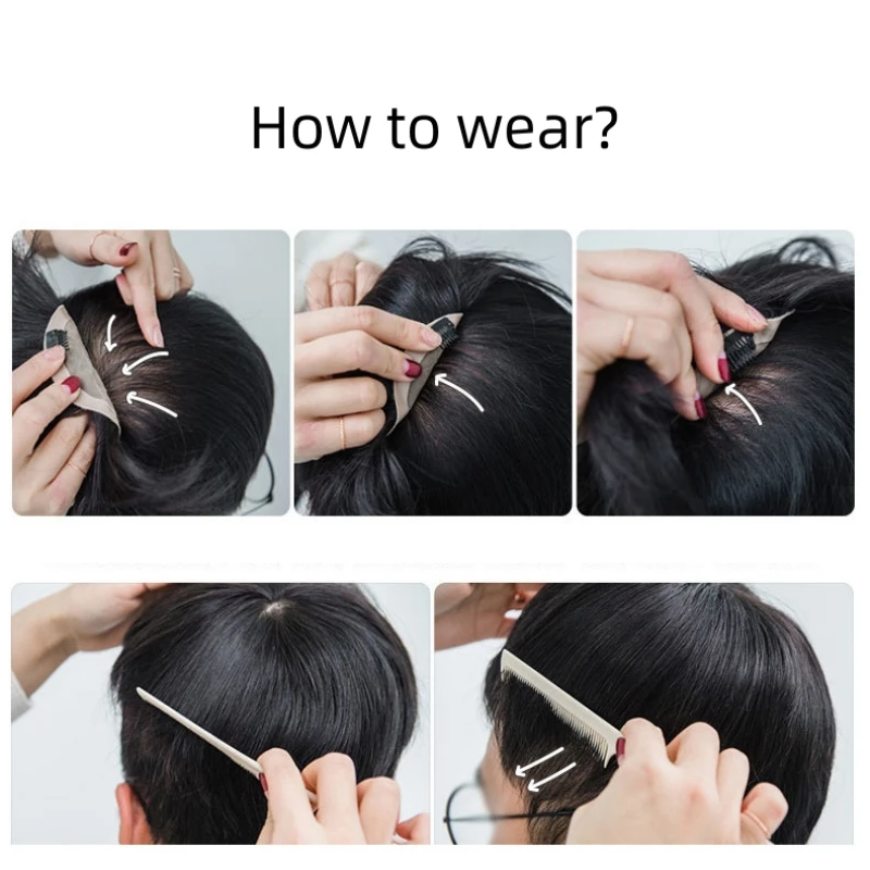 Short Real Human Hair Toupee with 4 Clips for Men's Baldness Prosthetic Wig Male Hair Replacement System Piece