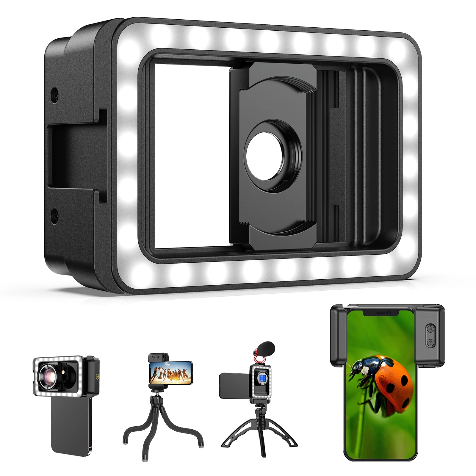 

APEXEL Universal Mobile Phone Fill Light Clip with 17mm & 37mm Thread Adapter Holes - Macro Lens Adapter Camera Lens Accessories