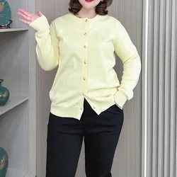 Women Plus Size Jumpers Autumn Winter New Gold Button Mercerized Cotton Knitting Cardigan Loose Long Sleeve Sweater 4040