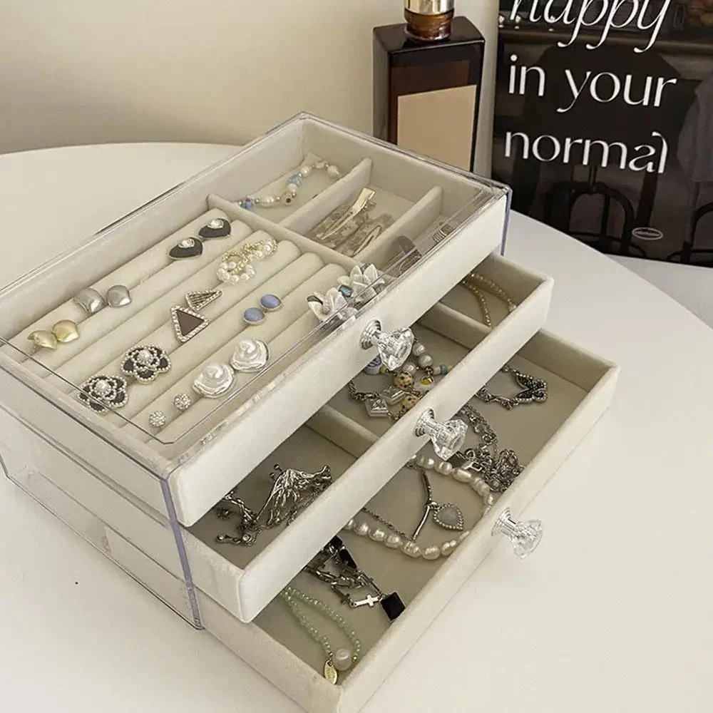 

Acrylic jewelry box, velvet jewelry storage box, 3 drawers stackable display, can store earrings, necklaces, bracelets, box rack