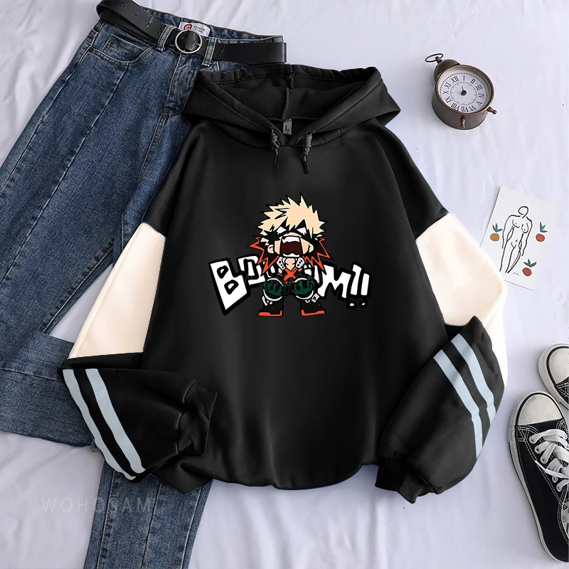 Anime My Hero Academia Kawaii Bakugo Katsuki Manga Hoodies Men Plus Size Patchwork Clothes Fleece Warm Winter Hooded Sweatshirt