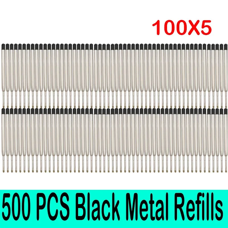 100/200/300/500 PCS Metal Ballpoint Pen Refills Blue & Black Ink Medium Roller Ball Pen Refill School Office Supplies Stationery