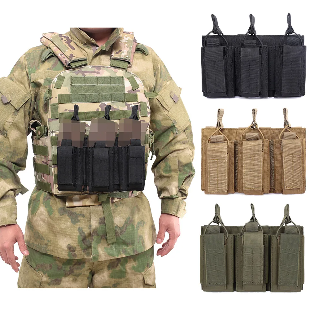 

Тактический держатель для журналов Molle Triple Mag, кобура для пистолета, сумка для переноски, держатель для винтовки, сумка Molle с открытым верхом