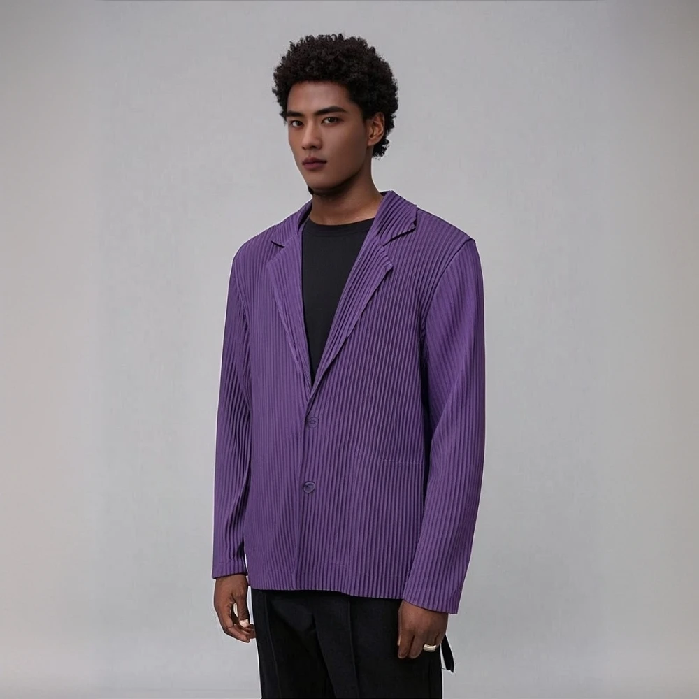 

Miyake Pleated 2025 New Spring and Autumn Pleated Suit Long Sleeved Men's Coat with Collar, Luxurious and Loose Casual Suit