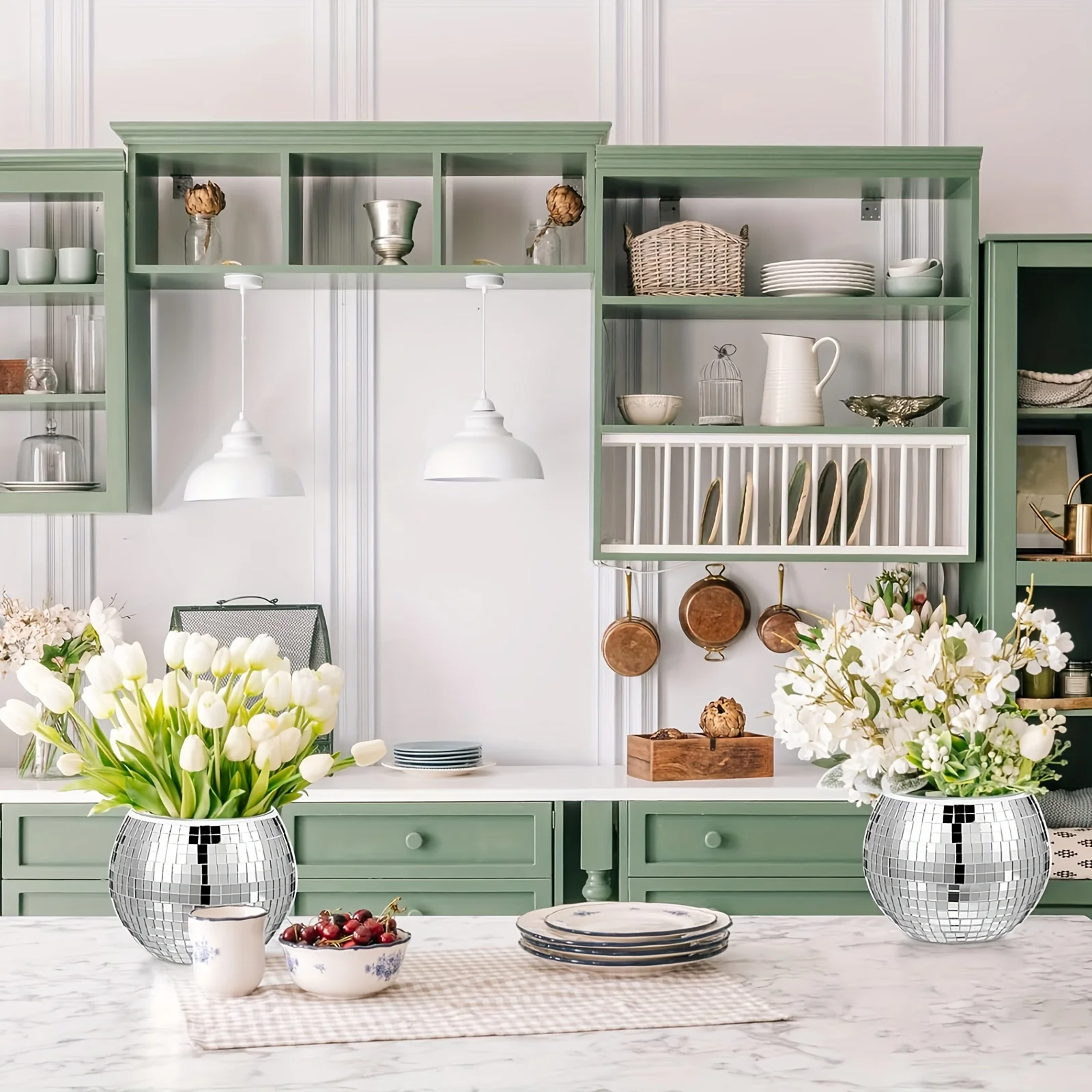 Silver Glass Vase Disco Ball Flower Vase Mirror Candle Holder New Year Decoration Wedding Centerpieces Birthday Party Ornament