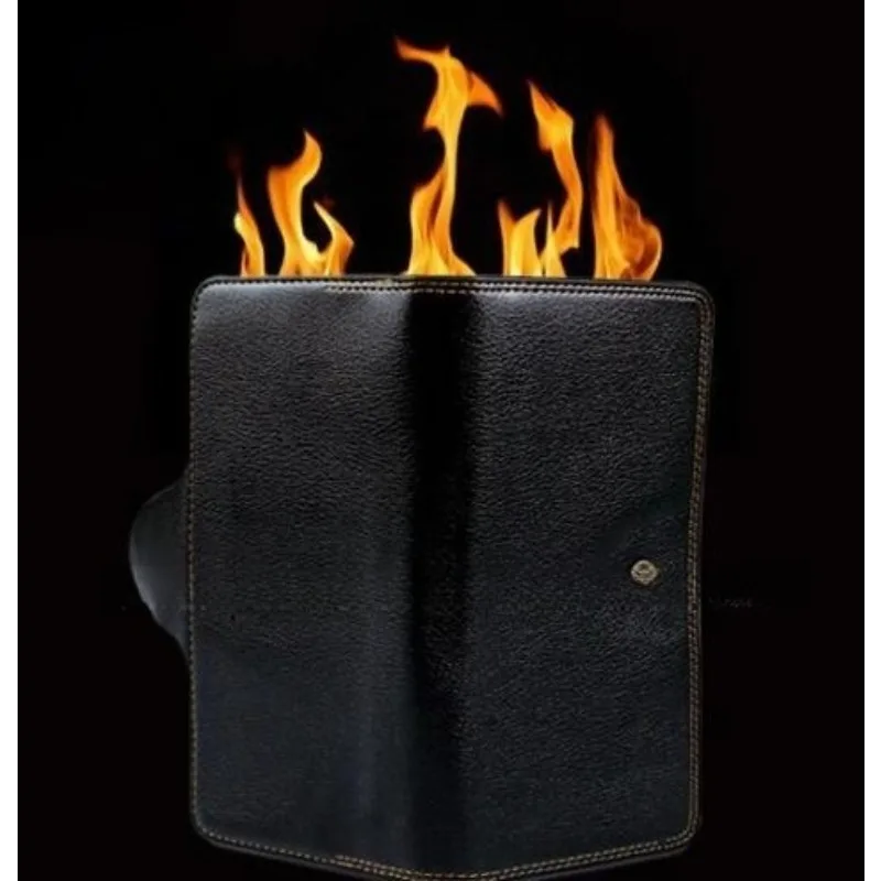 Super Fire Wallet (Black/ Light Brown Leather, Long) - Magic Tricks Gimmicks Stage Jokes Toys Props Mentalism Close Up Comedy