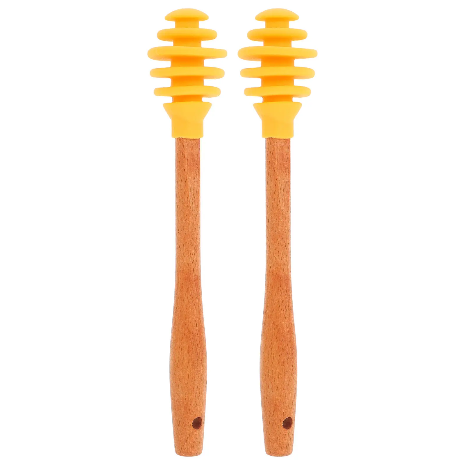 2Pcs Wooden Honey Stirrer with Silicone Head Versatile Portable Honey Mixing Stick for Drinks Tea Coffee Outdoor Office Home Use