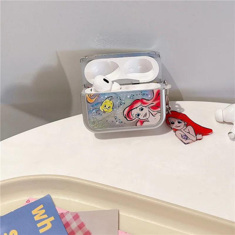 Custodia per auricolari a sirena Disney di lusso per AirPods 1 2 3 Pro Pro2 Princess Ariel Girl Cover per cuffie Bluetooth senza fili argento