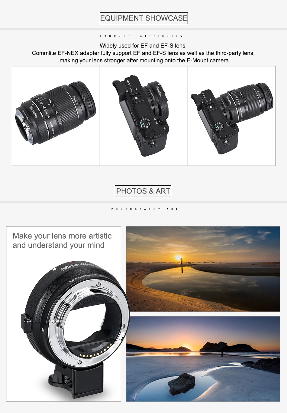 Commlite CM-EF-NEX 자동 초점 렌즈 마운트 어댑터, 캐논 EF 렌즈용, 소니 NEX 마운트 카메라용
