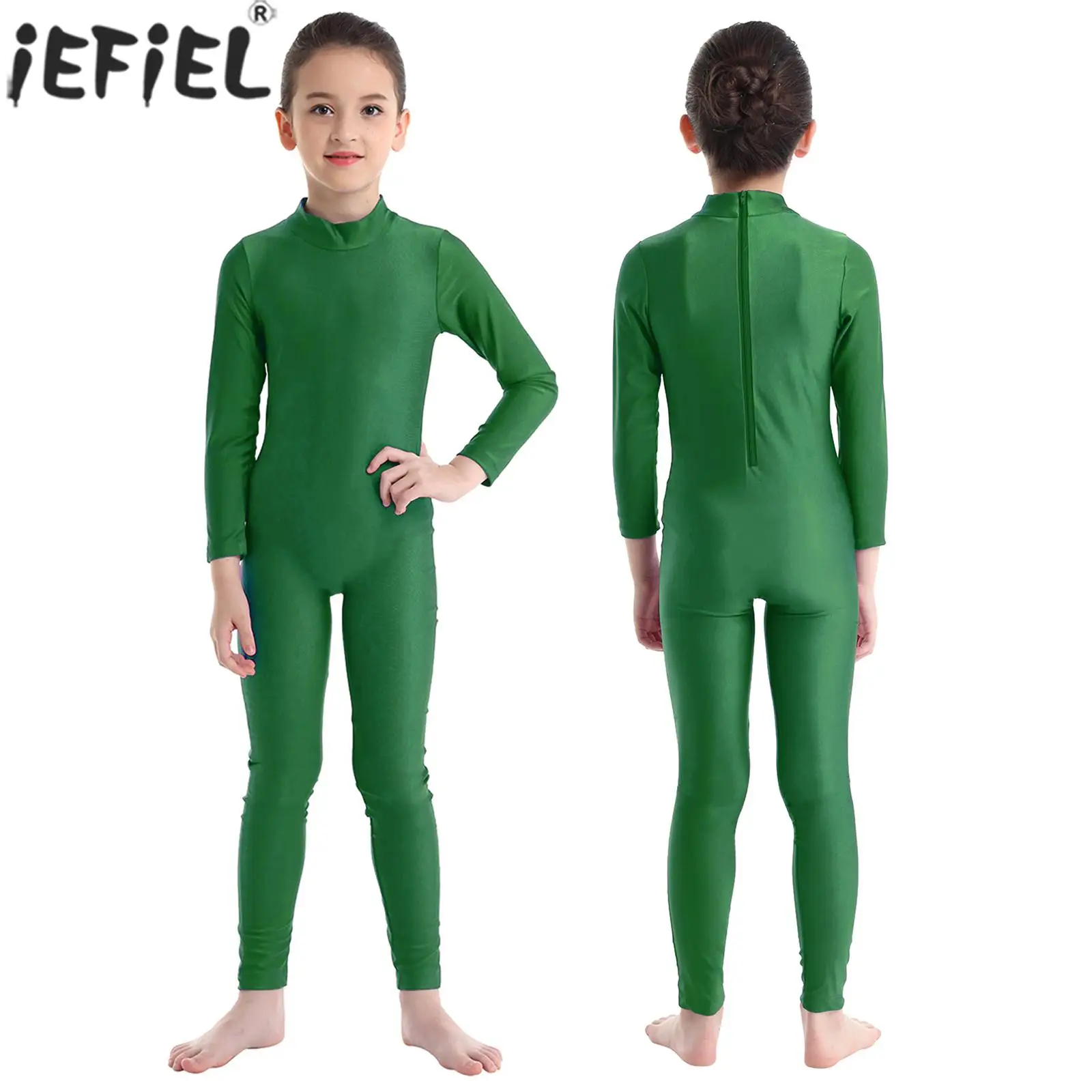 Girls Ballet Dance Gymnastics Training Performance Leotard Long Sleeve Zipper Bodysuit for Skating Acrobatics Yoga Dancing Class