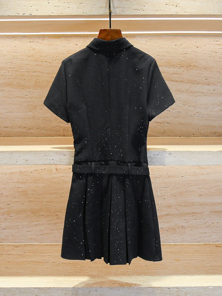 미움엠 하이웨이스트 스팽글 플립 칼라 벨티드 여성 가을 컬리지 스타일 A라인 스커트