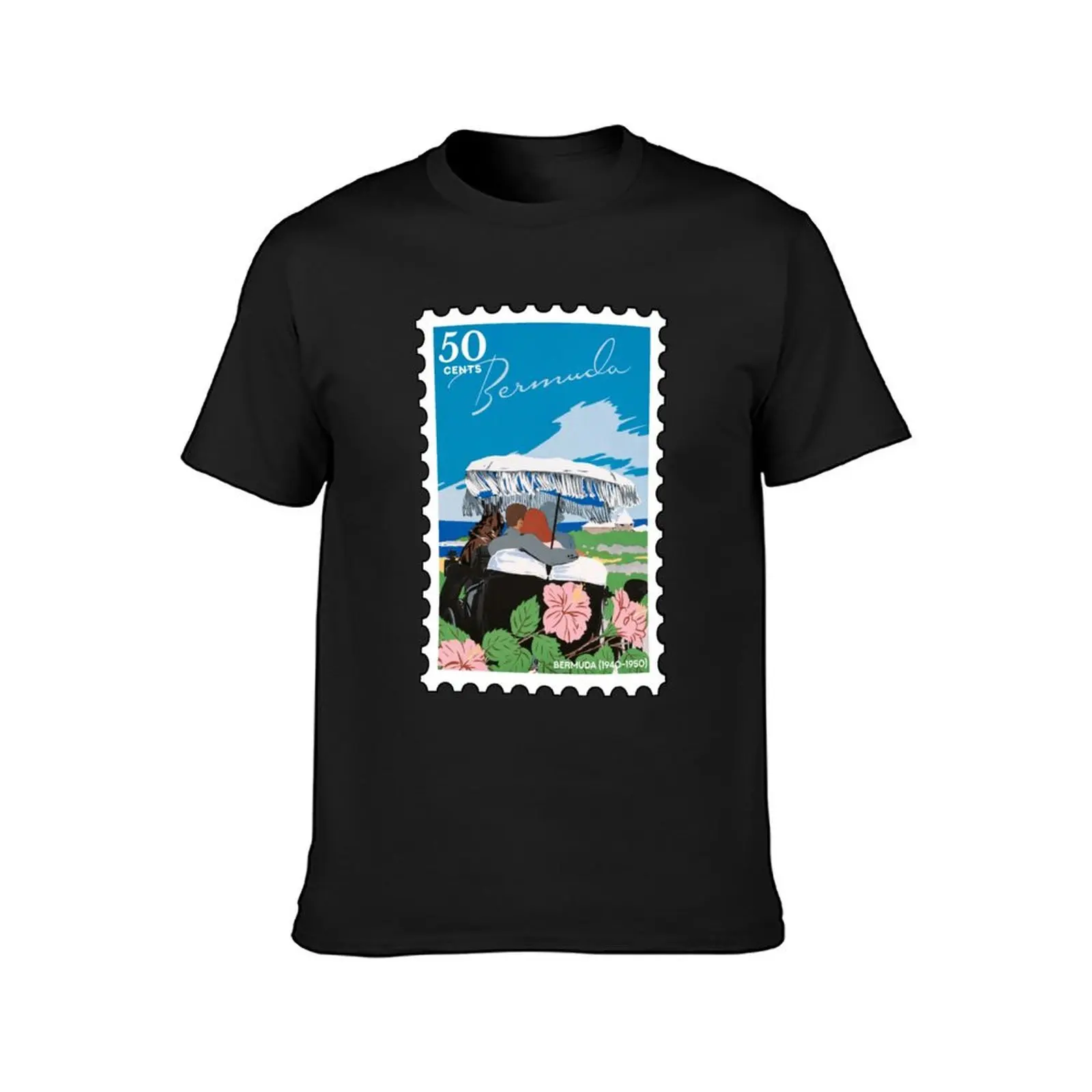 Bermuda (1940-1950), vintage travel stamp T-Shirt hippie clothes summer tops men workout shirt