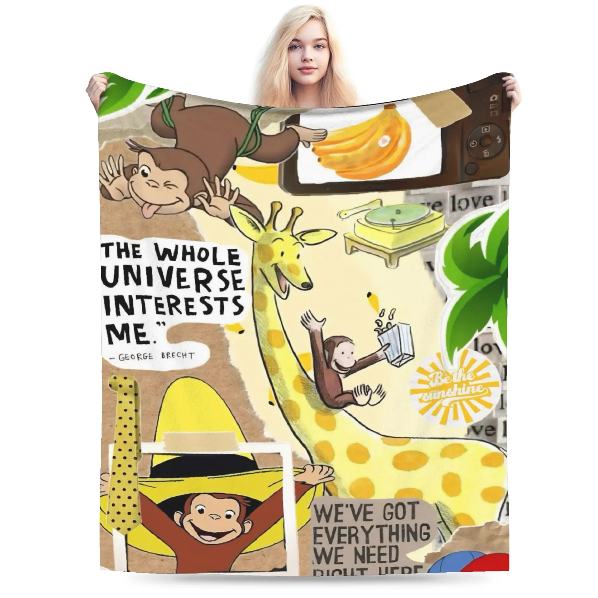 Curious George African Monkey  Blanket Multi-size Soft Fuzzy Plush  Throw Blankets for Sofa Couch and Bed