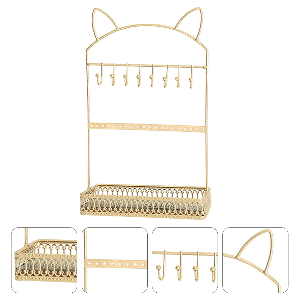 1Pcs Cat Ear Jewelry Rack Decorative Earring Storage Tray Desktop Organizer Jewelry Display Stand Multifunctional Holder